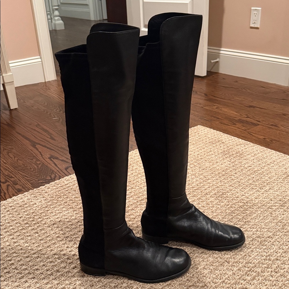 STUART WEITZMAN 5050 Tall Black Leather Over-the-Knee Boots
